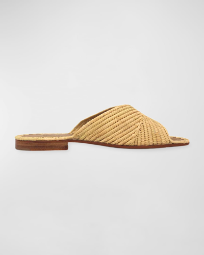 Shop Carrie Forbes Woven Raffia Flat Slide Sandals In Natural