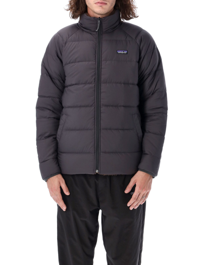 Shop Patagonia Reversible Silent Down Fleece Jacket In Black