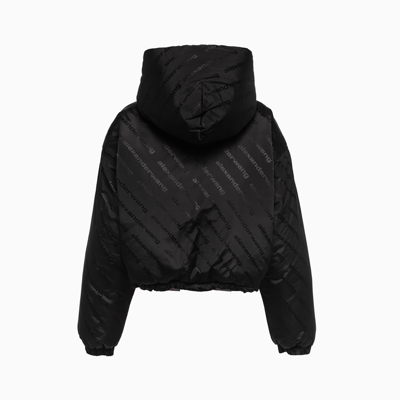 Shop Alexander Wang Jacquard Logo Puffer Jacket In Black