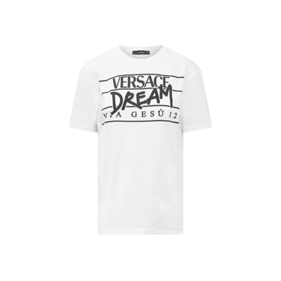 Shop Versace Logo Cotton T-shirt In White