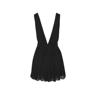 Shop Saint Laurent V Neck Mini Dress In Black