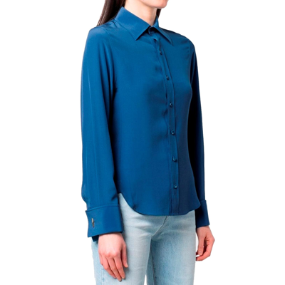 Shop Saint Laurent Silk Shirt In Blue