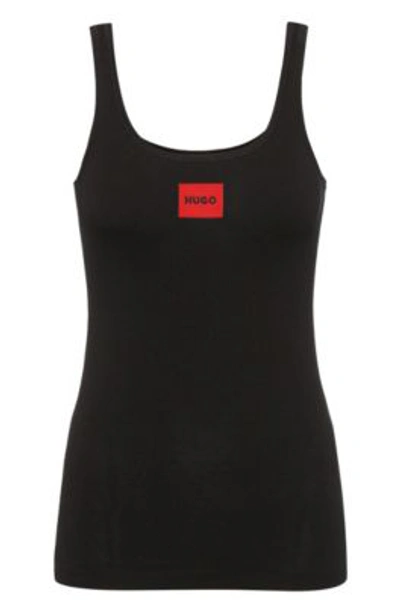 Shop Hugo Stretch-cotton Jersey Vest With Red Logo Patch- Black Women's Underwear And Nightwear Size 2xl