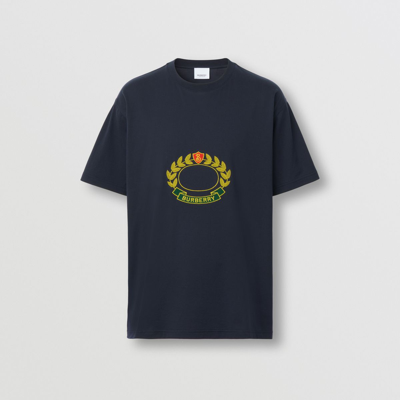 Shop Burberry Oak Leaf Crest Cotton Oversized T-shirt In Dark Charcoal Blue