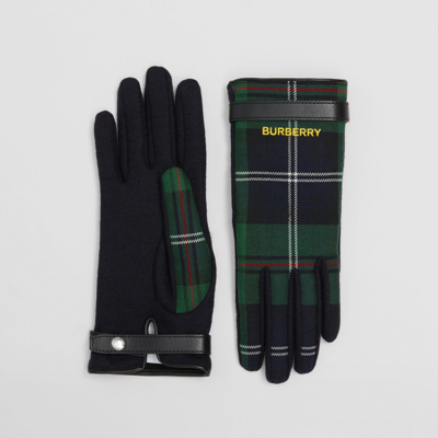 Shop Burberry Check Wool And Cashmere Blend Gloves In Navy