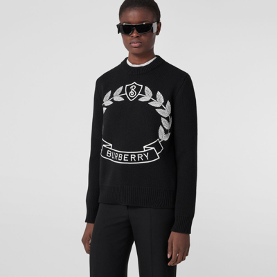 Shop Burberry Oak Leaf Crest Wool Cashmere Sweater In Black