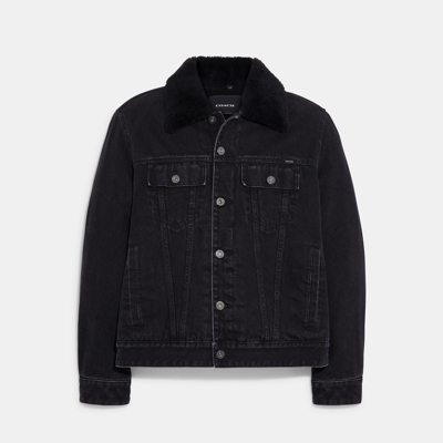 Shop Coach Denim Jacket With Sherpa Lining In Black