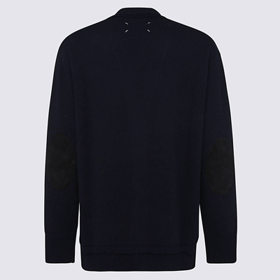 Shop Maison Margiela Navy Blue Wool-linen Blend Cardigan