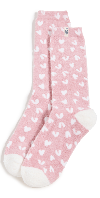 Shop Ugg Leslie Graphic Crew Socks In Clay Pink Hearts