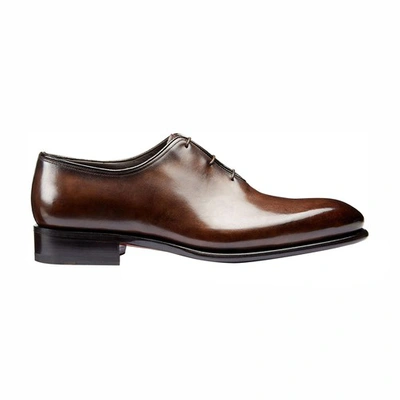 Shop Santoni Leather Wholecut Lace-up Shoes In Dark Brown