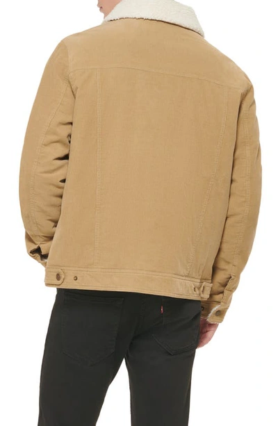 Shop Guess Faux Shearling Lined Corduroy Shirt Jacket In Stone