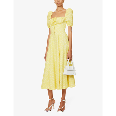 Shop House Of Cb Womens Yellow Floral Tallulah Floral-print Cotton-blend Midi Dress