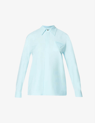 Shop Bottega Veneta Women's Pale Blue Relaxed-fit Wool Shirt