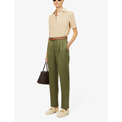 Shop Giuliva Heritage The Cornelia Straight-leg Mid-rise Wool Trousers In Green