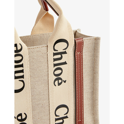 Shop Chloé Chloe Womens White - Brown 1 Woody Small Linen Cross-body Bag In White/brown