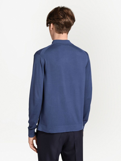 Shop Zegna Long-sleeve Wool Polo Shirt In Blue