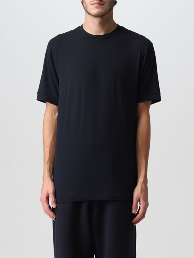 Shop Giorgio Armani Basic T-shirt With Mini Logo In Navy