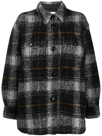 Shop Isabel Marant Étoile Checked Wool-blend Felt Overshirt In Black