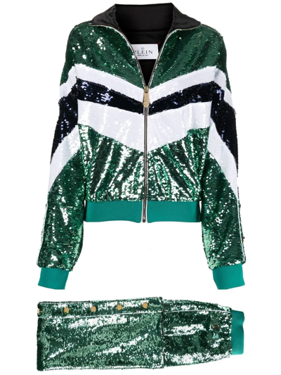 Shop Philipp Plein Sequin Embellished Tracksuit In Green