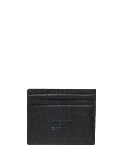 Diesel Logo-plaque Leather Cardholder In Schwarz