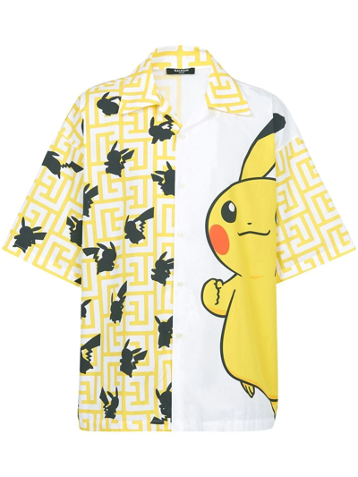 Shop Balmain X Pokemon Pikachu-print Short-sleeve Shirt In Yellow