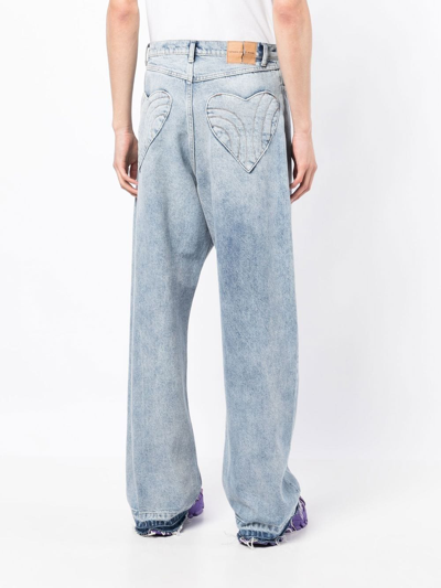 Shop Natasha Zinko Heart-pocket Wide-leg Jeans In Blue