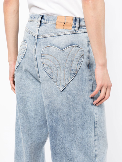 Natasha Zinko Heart-pocket Wide-leg Jeans In Blue