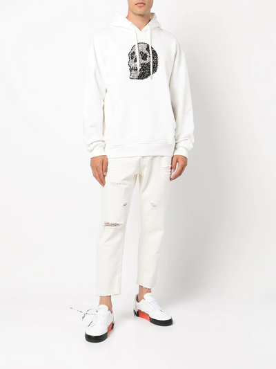 God's Masterful Children Crystal-skull Drawstring Hoodie In White