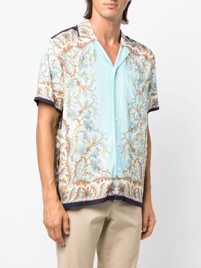 Shop Orlebar Brown Paisley-print Short-sleeve Shirt In Blue