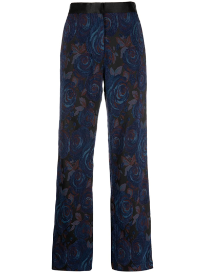 Shop Rosetta Getty Tuxedo Floral-print Trousers In Blue