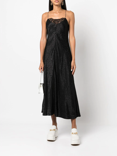 Shop Rosetta Getty Lace-trim Jacquard Slip Dress In Black