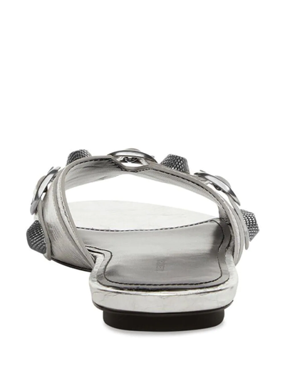 Shop Balenciaga Cagole Metallic-effect Sandals In Silver