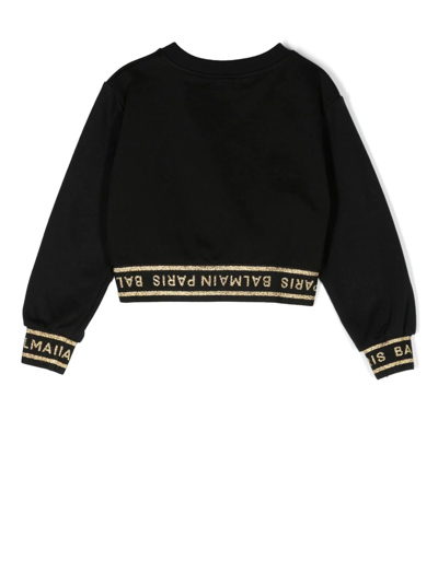 Shop Balmain Logo-print Long-sleeve Sweatshirt In Schwarz