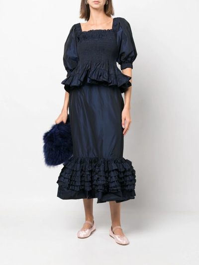 Molly Goddard Elise Frill Hem Taffeta Midi Skirt In Blau