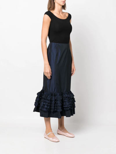 Molly Goddard Elise Frill Hem Taffeta Midi Skirt In Blau