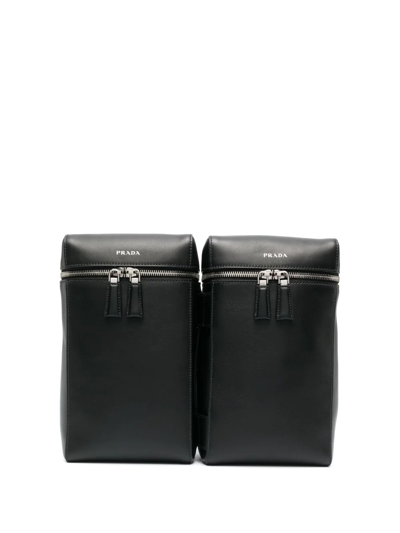 Shop Prada Double Leather Backpack In Schwarz