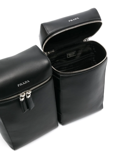 Shop Prada Double Leather Backpack In Schwarz