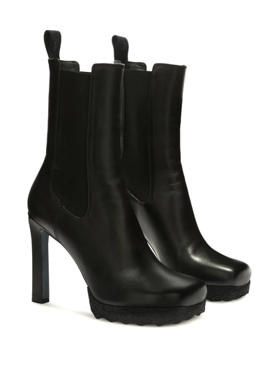 Off-white Calf Leather Sponge Heel Boots In Schwarz