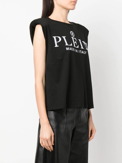 Shop Philipp Plein Embroidered-logo Padded Shoulder Tank Top In Black