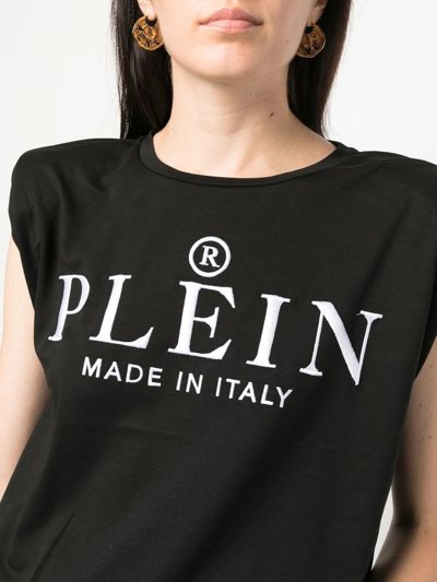 Shop Philipp Plein Embroidered-logo Padded Shoulder Tank Top In Black