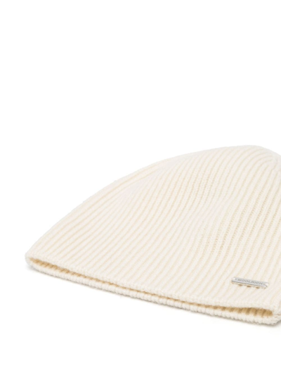 Shop Woolrich Cashmere Ribbed Beanie In Nude