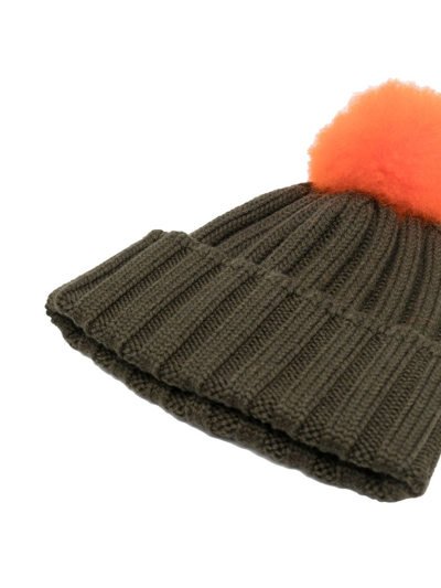 Shop Woolrich Pom-pom Ribbed-knit Beanie In Grün