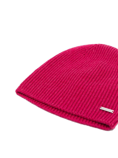 Shop Woolrich Cashmere Ribbed Beanie In Rosa