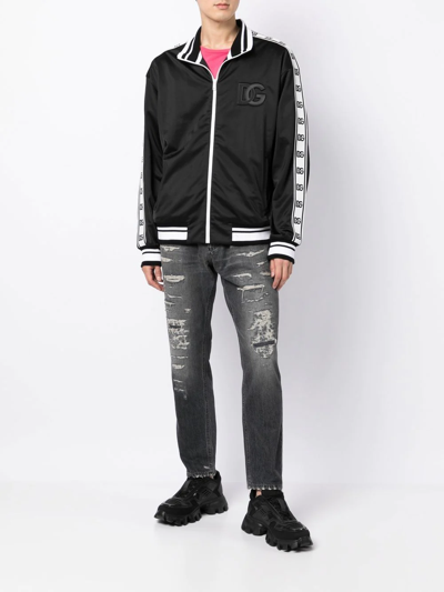 Shop Dolce & Gabbana Logo Panel Bomber Jacket In Black