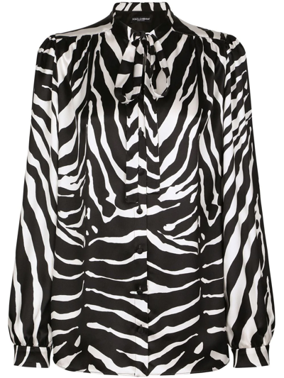Dolce & Gabbana Slim Fit Zebra Printed Silk Crepe Shirt In Black
