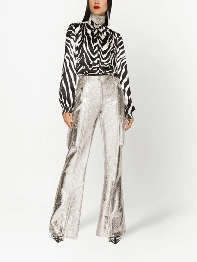 Dolce & Gabbana Slim Fit Zebra Printed Silk Crepe Shirt In Black