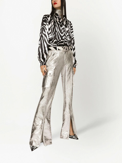 Dolce & Gabbana Slim Fit Zebra Printed Silk Crepe Shirt In Black