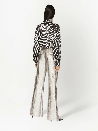 Dolce & Gabbana Slim Fit Zebra Printed Silk Crepe Shirt In Black