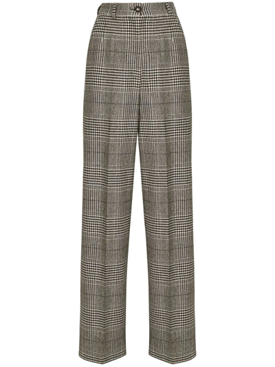 Dolce & Gabbana Check-pattern Virgin Wool Wide-leg Trousers In Grey