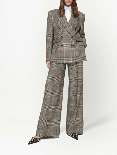Dolce & Gabbana Check-pattern Virgin Wool Wide-leg Trousers In Grey